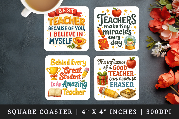 Best Teacher square coaster sublimation, coasters design