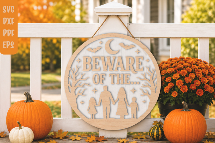 Beware of the Family Halloween Sign SVG