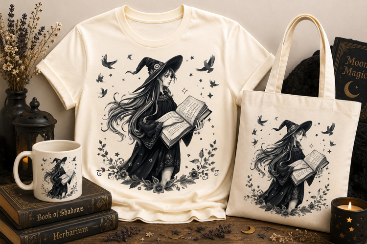 Gothic Witch Reading Book PNG | Dark Fantasy Halloween