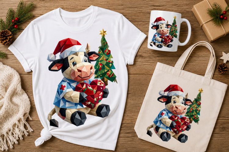 Geometric Christmas Nurse Cow Santa Hat Heart Art