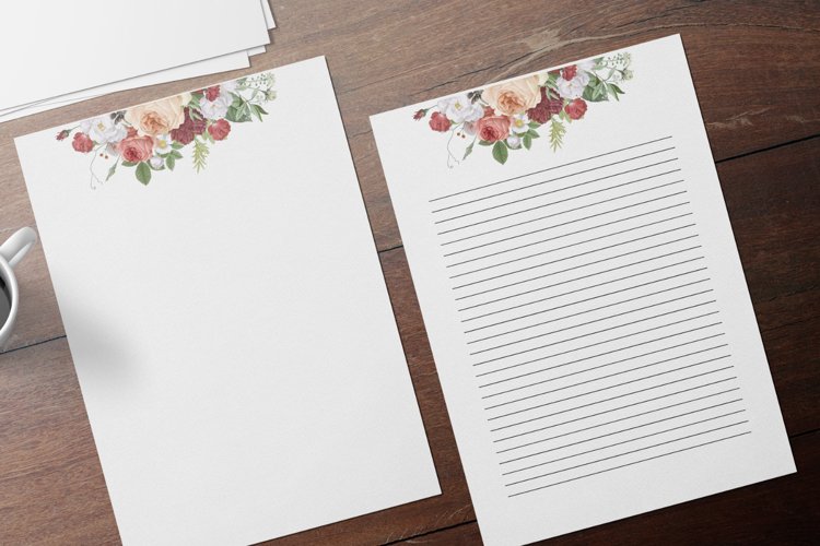 Watercolor Elegant Floral Stationery, Digital Lined Paper example image 1