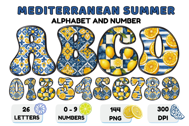 Mediterranean Lemon Alphabet PNG Summer Letters 300 DPI