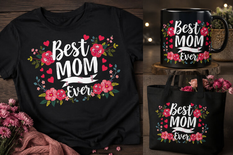Best Mom Ever PNG | Mother’s Day Floral Heart Design example image 1