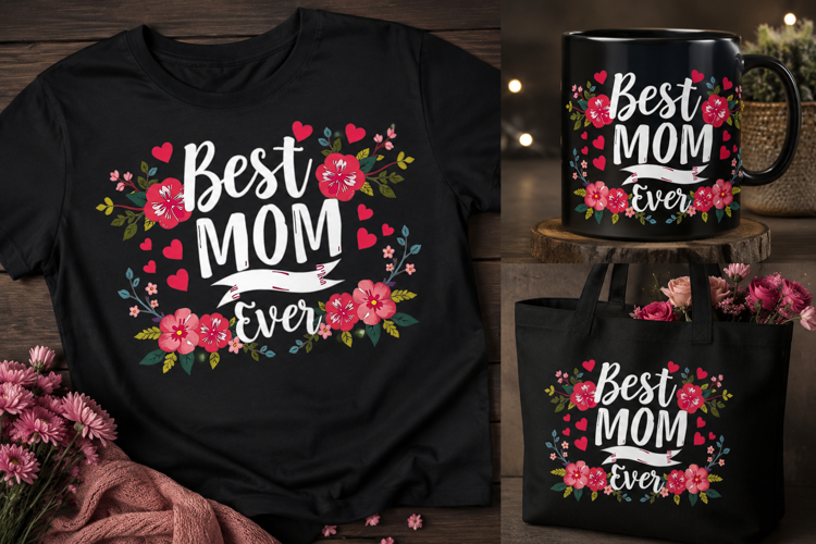 Best Mom Ever PNG | Mother’s Day Floral Heart Design