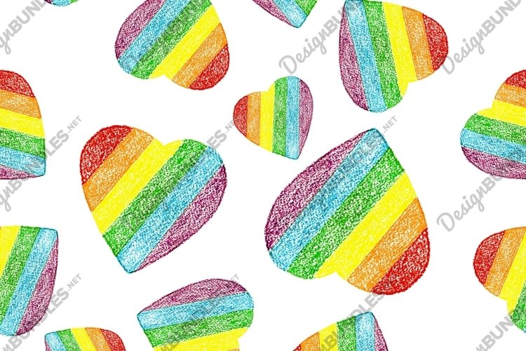 Seamless pattern of hand drawn hearts in rainbow flag colors example image 1