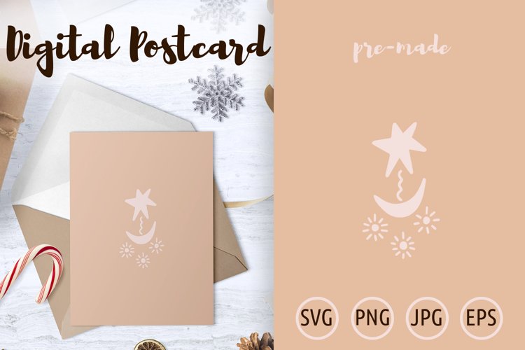 Star with Crescent Moon Postcard - Poster hand drawn svg example image 1