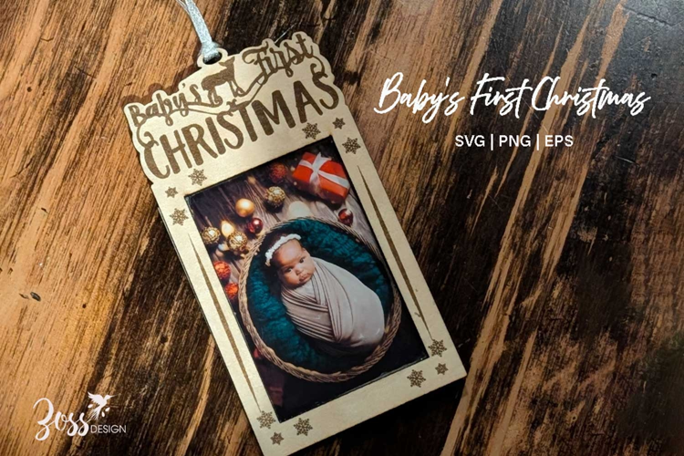 Baby's First Christmas Fawn Photo Frame Ornament Laser Cut