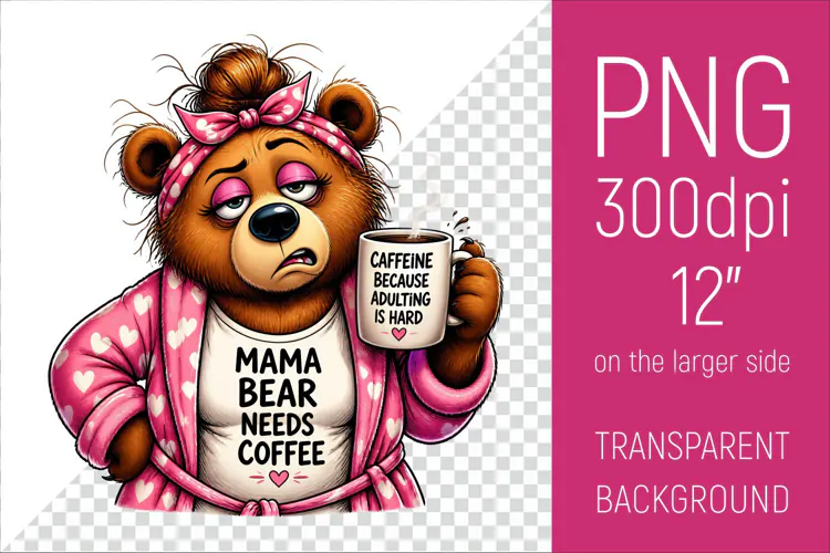 Funny Morning Coffee Mama Bear |Cute Coffee Lover Clipart