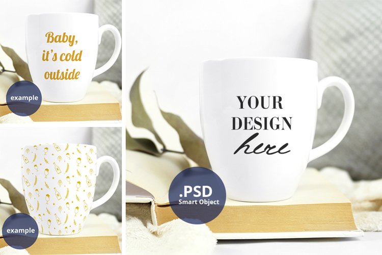 Neutral background Bistro mug mockup PSD, full wrap mockup