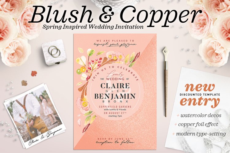 Blush Copper Wedding Invite I example image 1