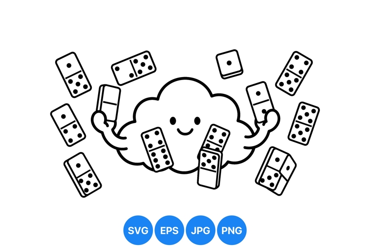 Hand Drawn Cute Cloud With Domino Pieces Illustration