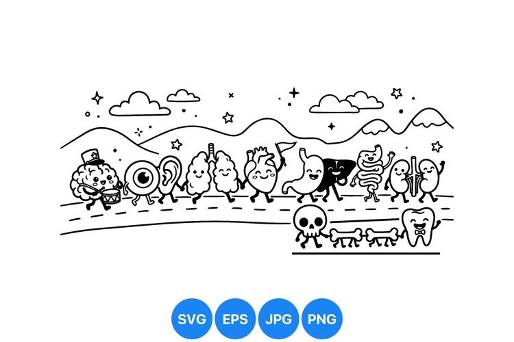 Cute Human Organs Cartoon Clipart Design