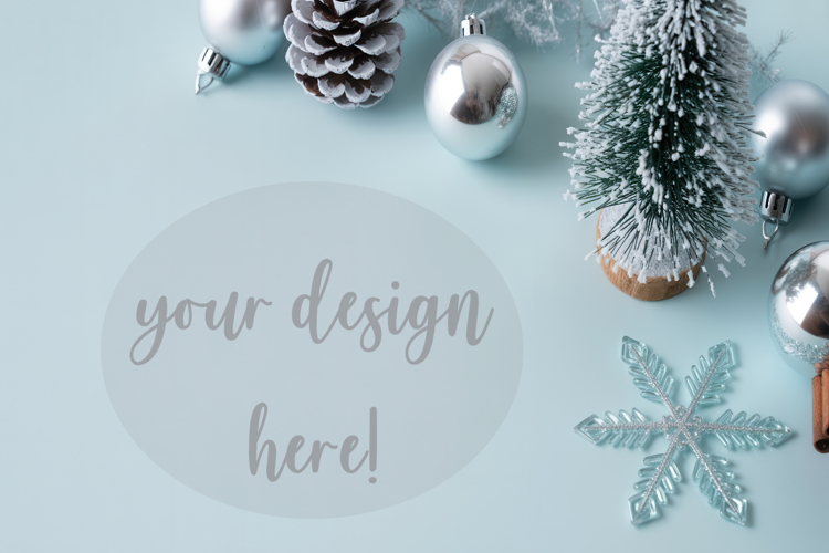 Winter Christmas scene festive flat lay background