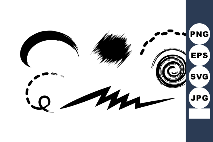 Abstract black ink brush strokes vector set with various sha