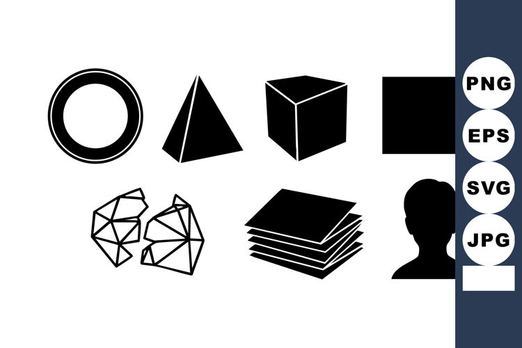 Geometric shapes and human silhouette icons vector set with