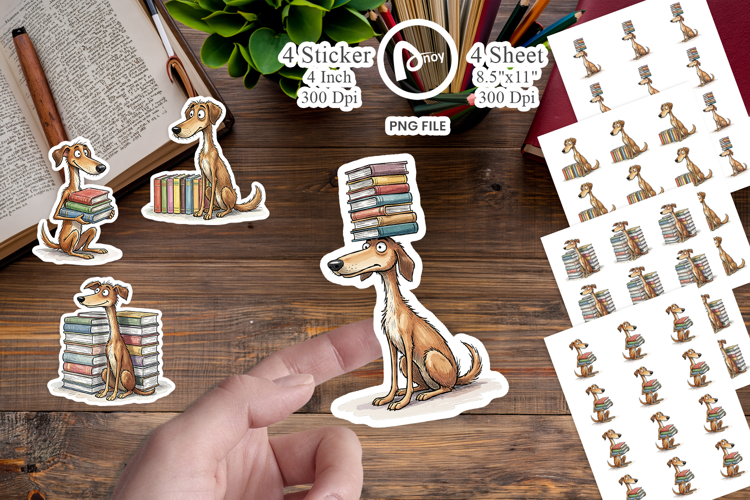 Bibliophile Dog Book Stack Sticker
