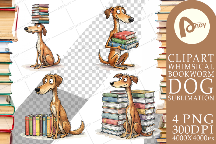 Bibliophile Dog Book Stack Sublimation