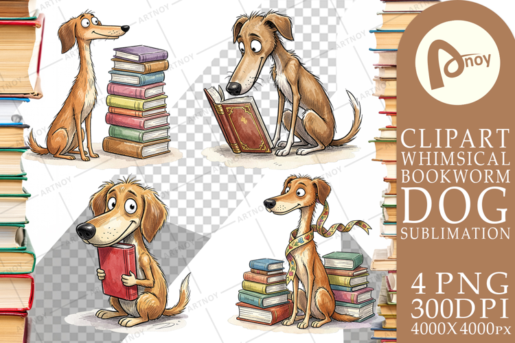 Bibliophile Dog Book Stack Sublimation