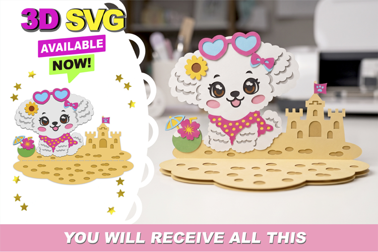 Bichon Puppy Kawaii Summer 3D SVG