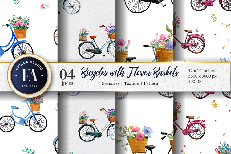 Floral Bicycle Seamless Pattern Digital Paper