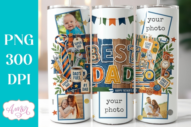 Best Dad Photo tumbler wrap PNG, Fathers Day tumbler PNG