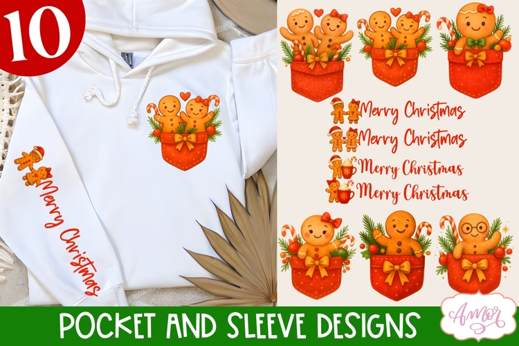 Christmas pocket and sleeve PNG design, Cute gigerbread man
