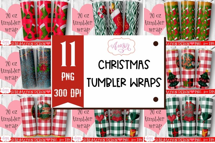 BUNDLE Christmas tumbler wrap for sublimation, 11 PNG example image 1