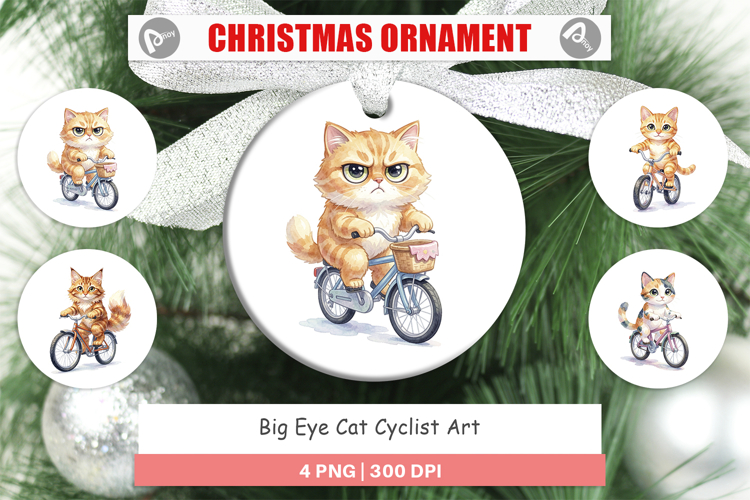 Big Eye Cat Cyclist Art Ornament