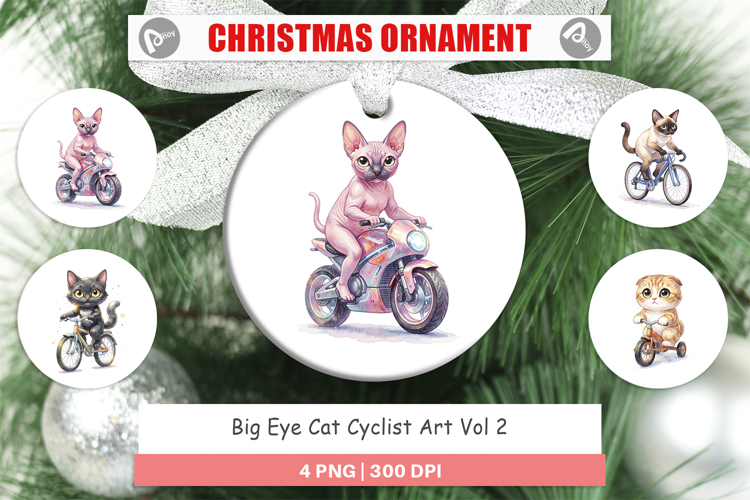 Big Eye Cat Cyclist Art Ornament
