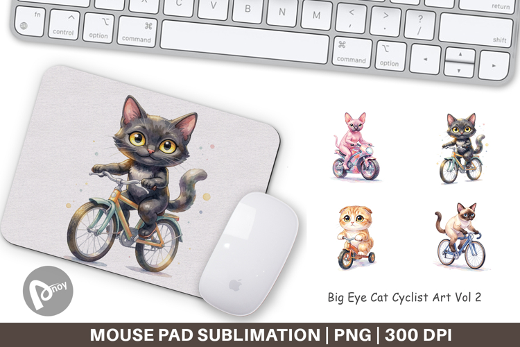 Big Eye Cat Cyclist Art Mouse Pad
