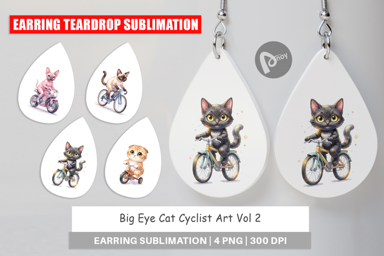 Big Eye Cat Cyclist Art Earring