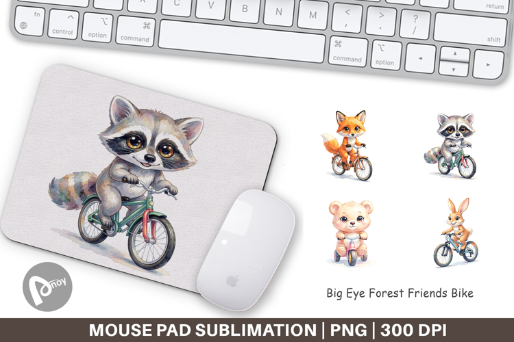 Big Eye Forest Friends Bike Mouse Pad