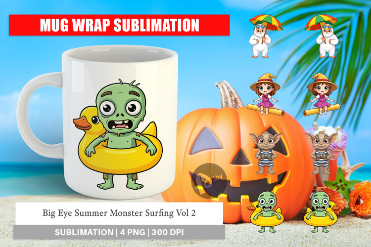 Big Eye Summer Monster Surfing Mug Wrap example image 1