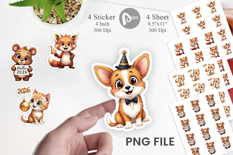 New Years Animal Party Sticker