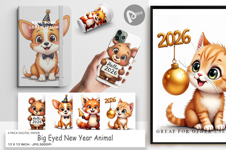 Big-Eyed Animal Party Digital Paper