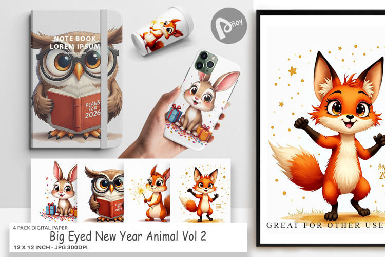 Big-Eyed Animal Party Digital Paper