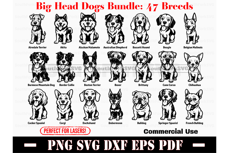 47 Big Head Dogs Mega Bundle SVG PNG DXF EPS PDF