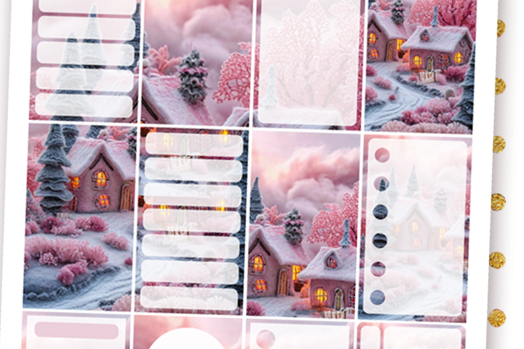 Big Happy Planner Stickers Winter Village Pink Christmas art