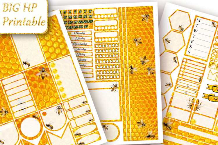 Big Planner Stickers Yellow honeycomb, bees, bee, honey art