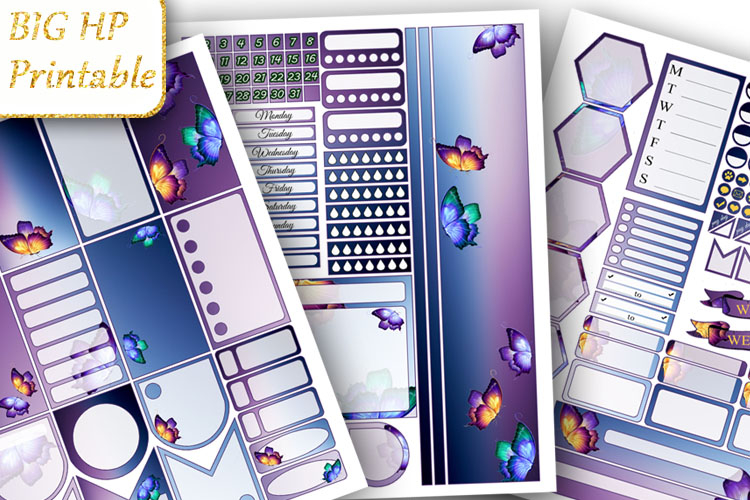 Personalized Butterfly Big Planner Sticker weekly Set Purple