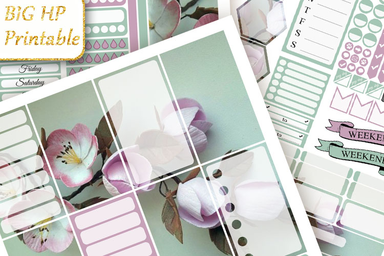 Big Planner Stickers Pink camellia Flowers print