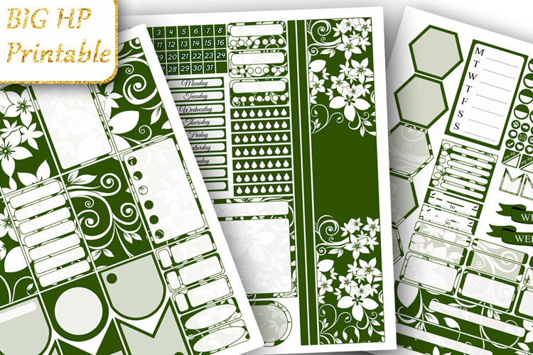 Personalized White flowers Green Big Planner Stickers weekly