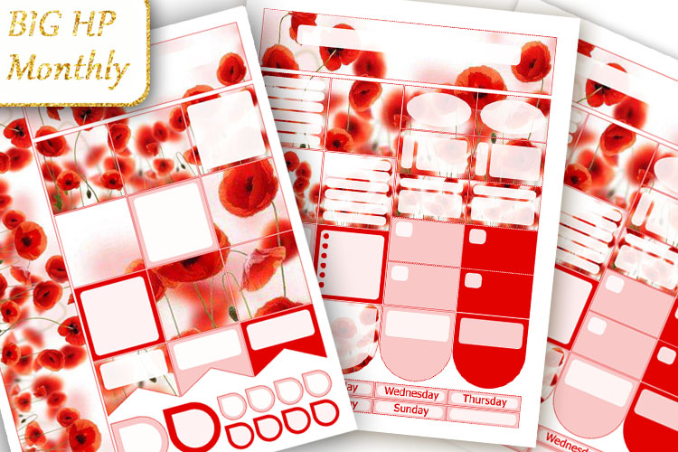 Big Happy Planner Stickers Monthly Poppy floral art