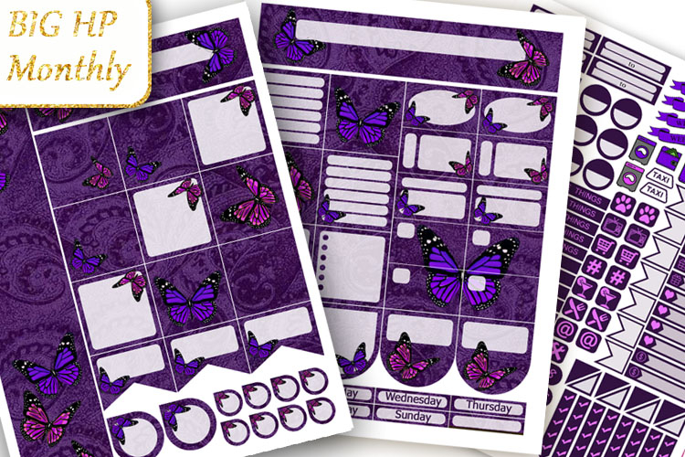 Big Happy Planner Stickers Monthly Purple Butterflies Nature
