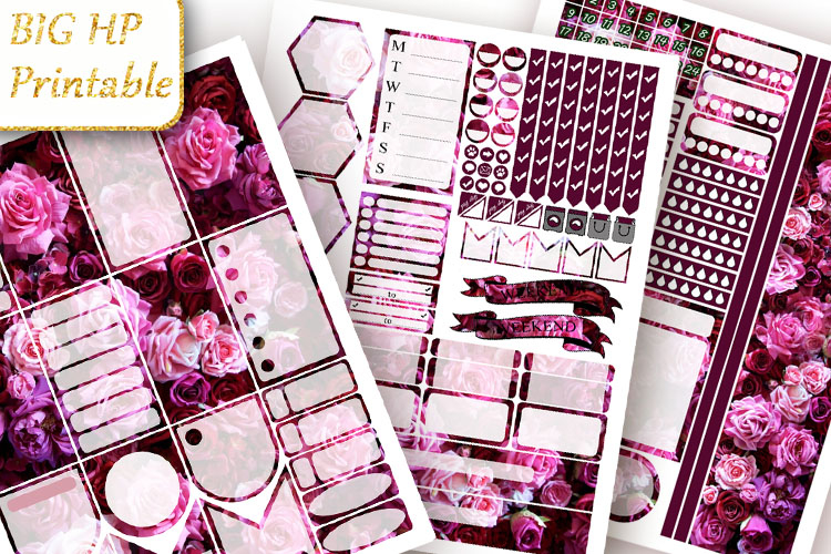 Big Happy Planner Stickers Purple roses print Flowers print