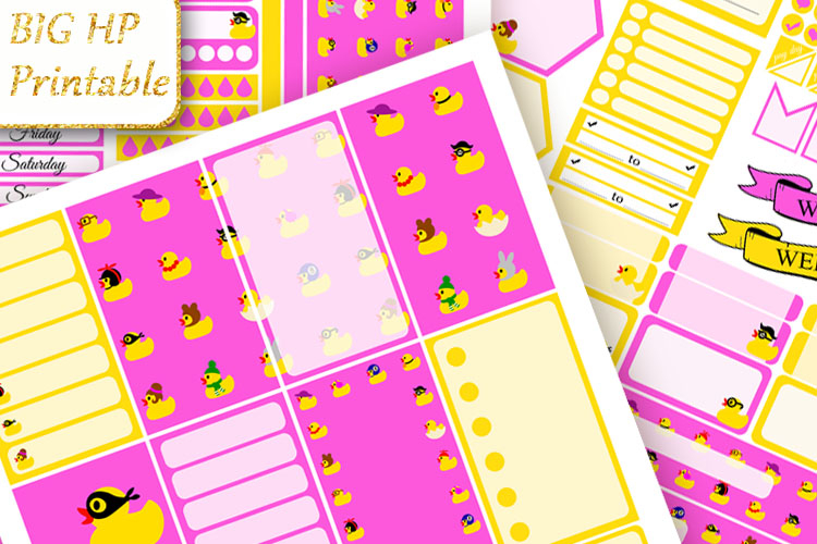 Big Planner Stickers Yellow ducklings Pink background art