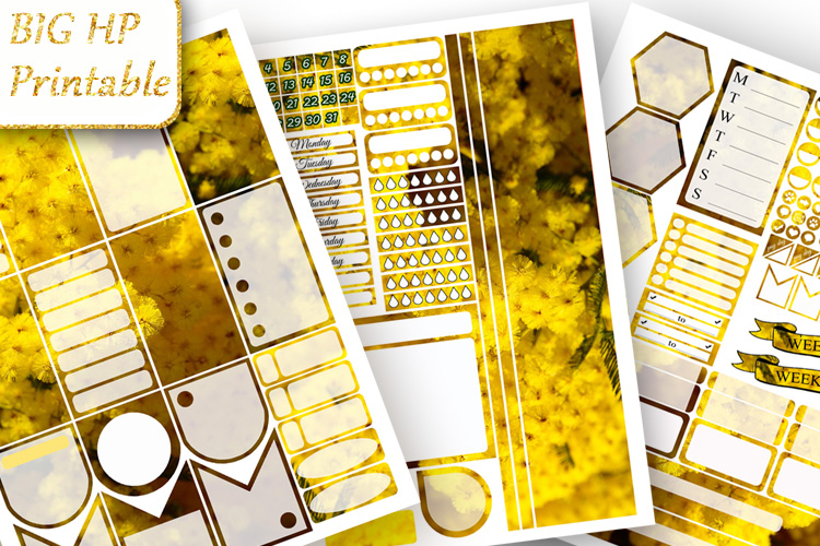 Big Happy Planner Stickers Yellow mimosa flowers Spring