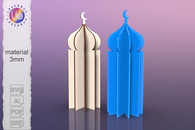 Tall 3D of a five-piece Mosque SVG 10×28cm Ramadan Laser Cut