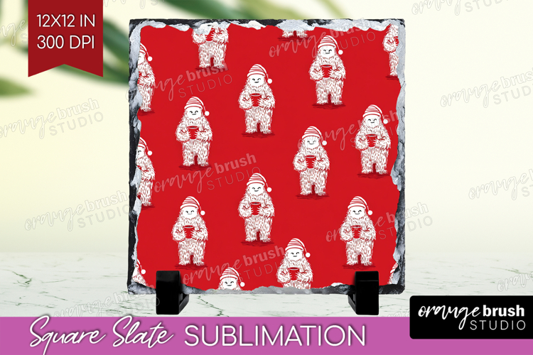 Bigfoot Xmas Slate PNG Christmas Square Slate Sublimation