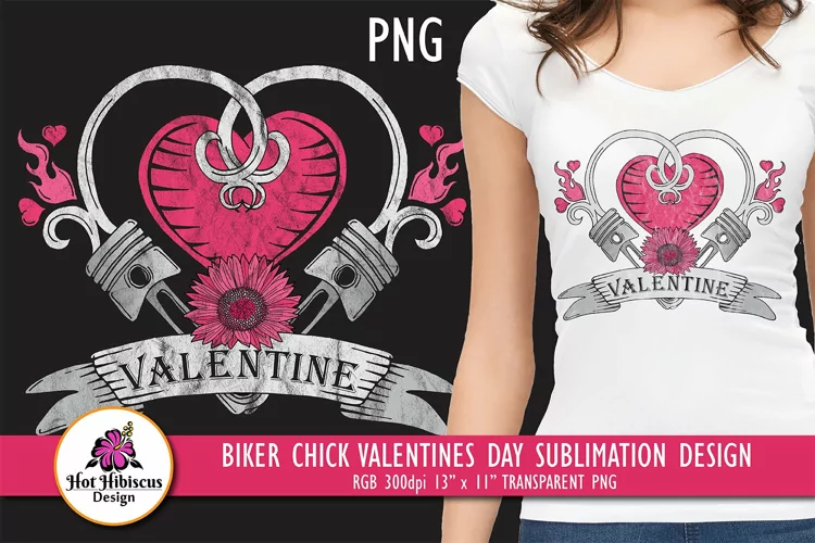 Biker Chick Girls Valentines Day T shirt Sublimation Design
